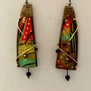 Artisan glass and metal earrings